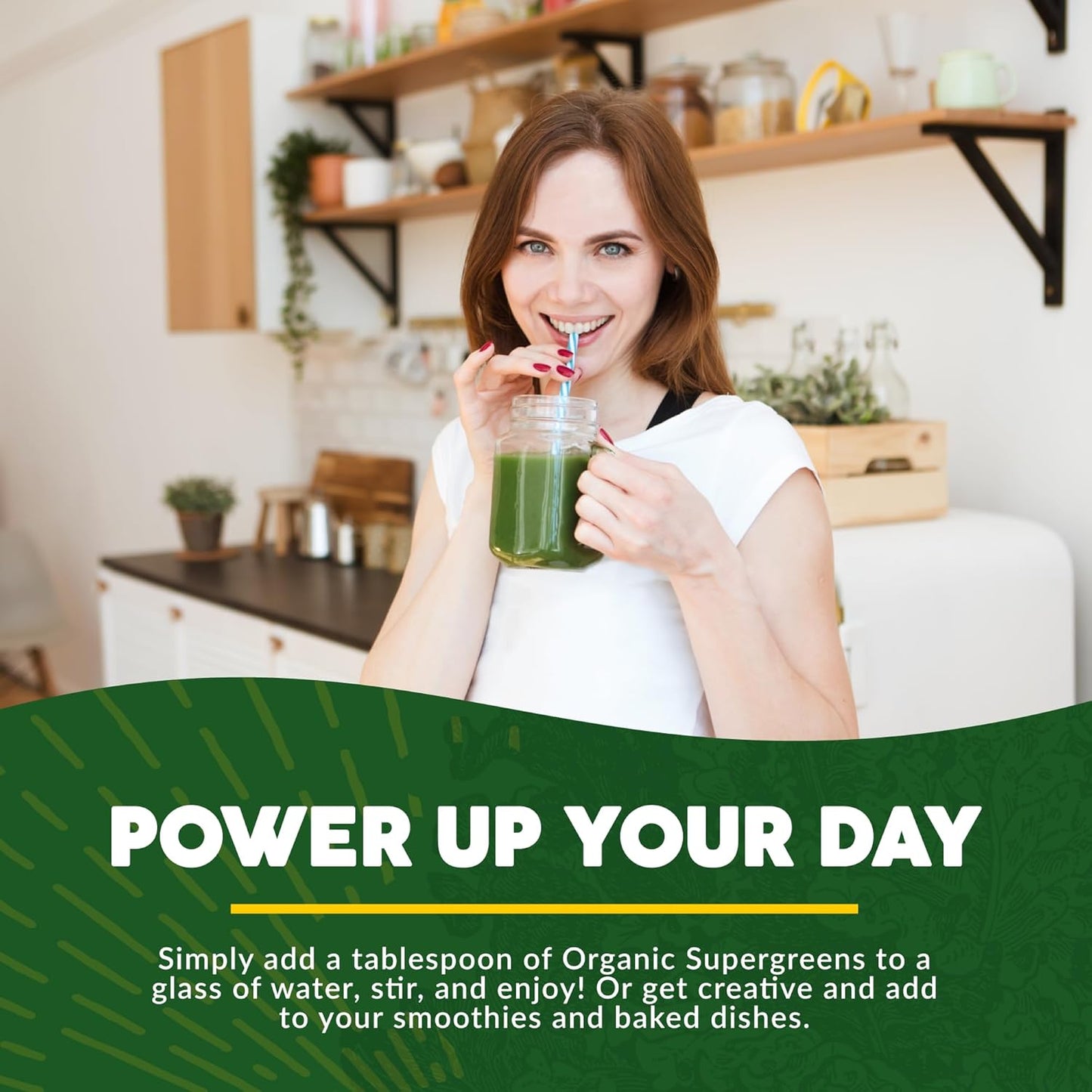 Organic Supergreens Powder with Prebiotic Fiber for Energy and Immunity - 23 Superfoods, No Cereal Grasses - Tropical Flavor, 30 Servings