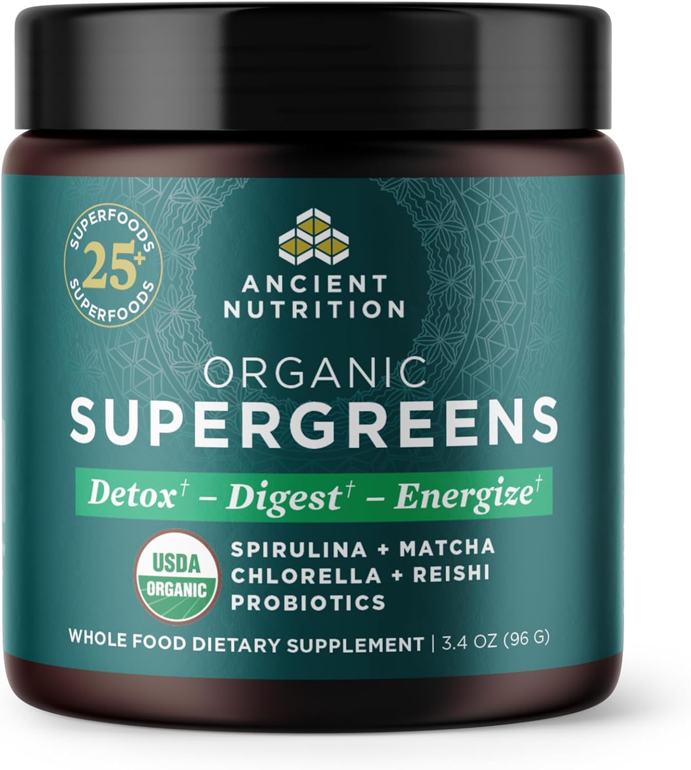Organic SuperGreens Powder with Probiotics, Real Fruits and Vegetables, Digestive and Energy Support, 12 Servings