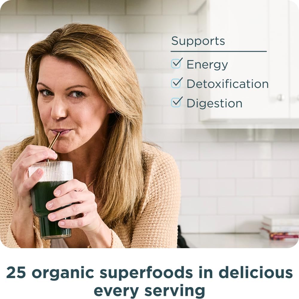 Organic SuperGreens Powder with Probiotics, Real Fruits and Vegetables, Digestive and Energy Support, 12 Servings