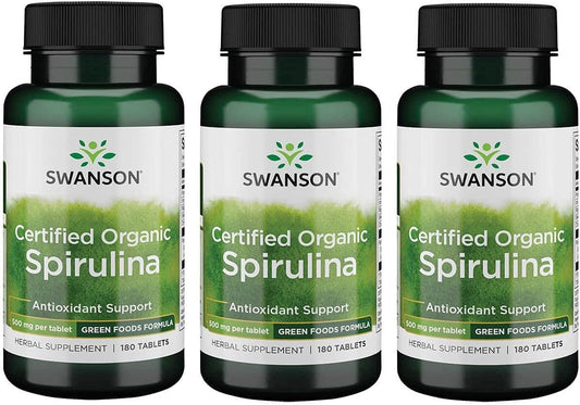 Organic Swanson Spirulina 500 mg Tablets - 180 Count (Pack of 3)