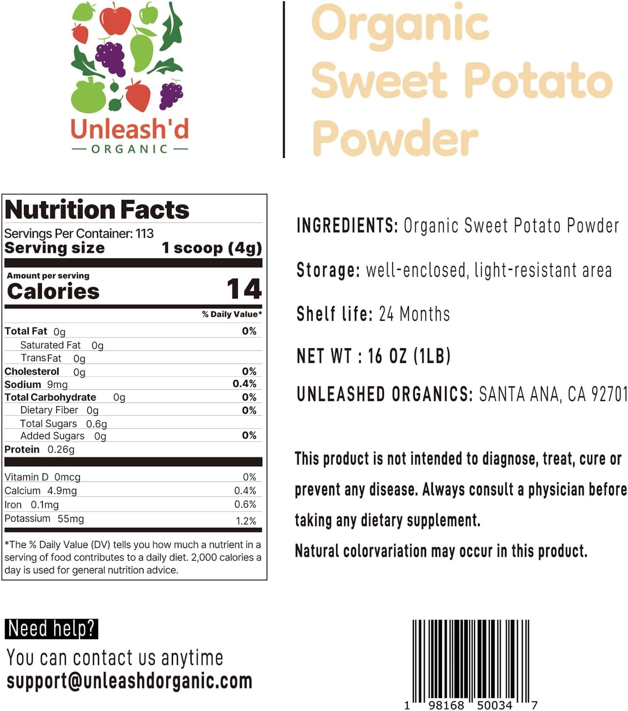 Organic Sweet Potato Powder 16 oz - Rich in Antioxidants, Multivitamins - Boosts Immune System, Supports Digestive Health