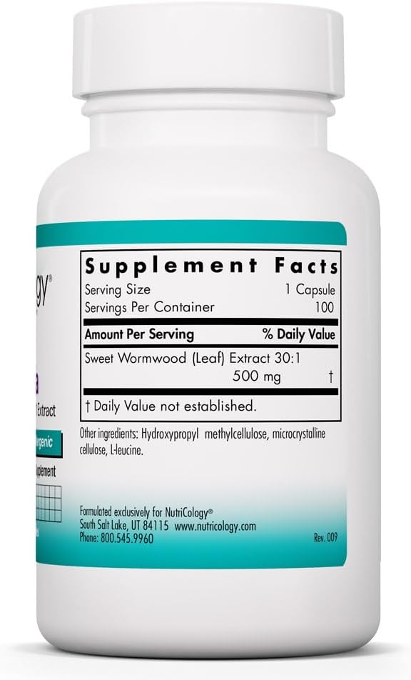 Organic Sweet Wormwood Herb Extract 500mg Supplement - 100 Vegetarian Capsules by Nutricology Artemisia