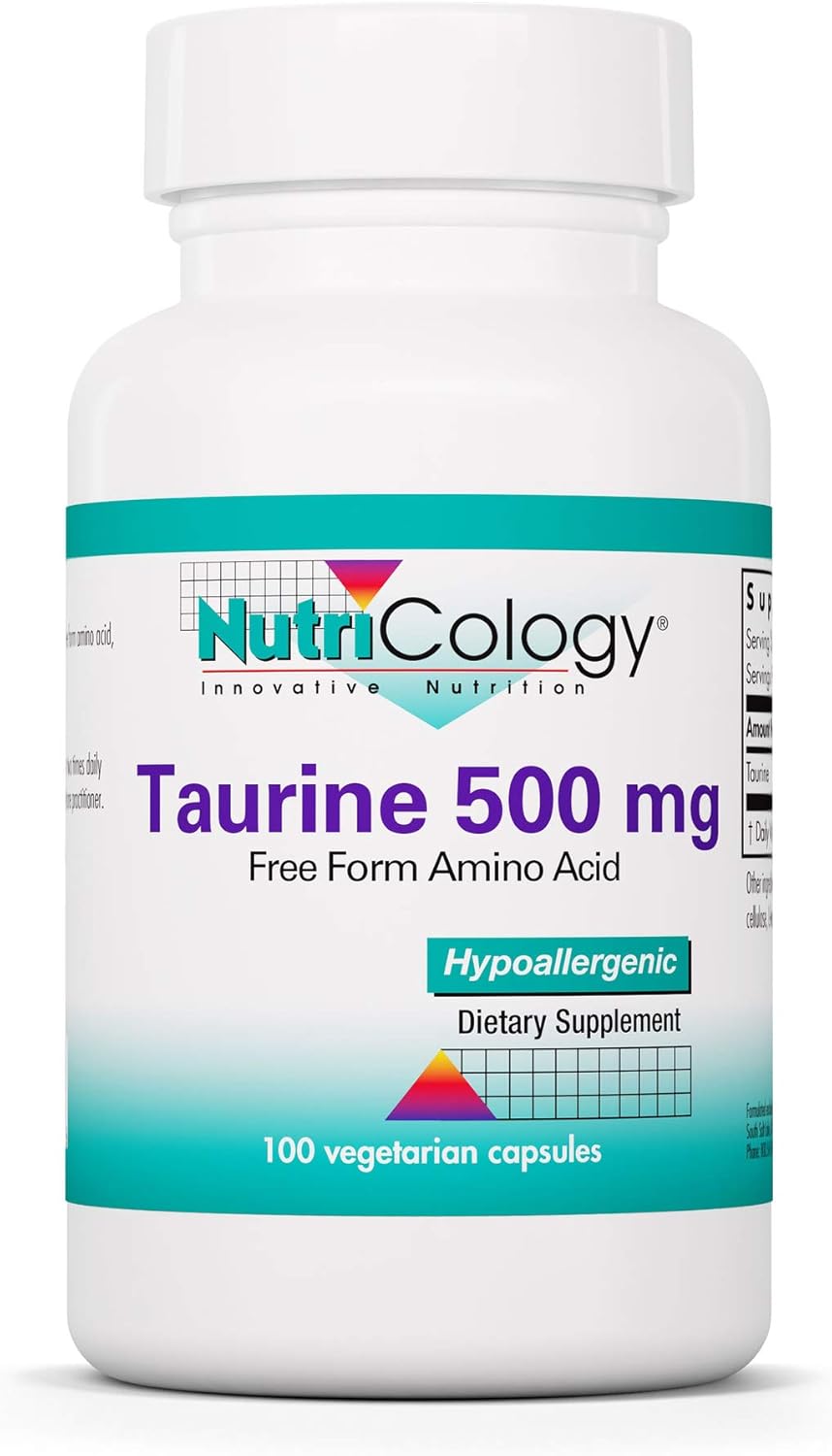 Organic Taurine 500mg Capsules - Cardiovascular Support Supplement, Free Form Amino Acid for Vegetarians - 100 Count