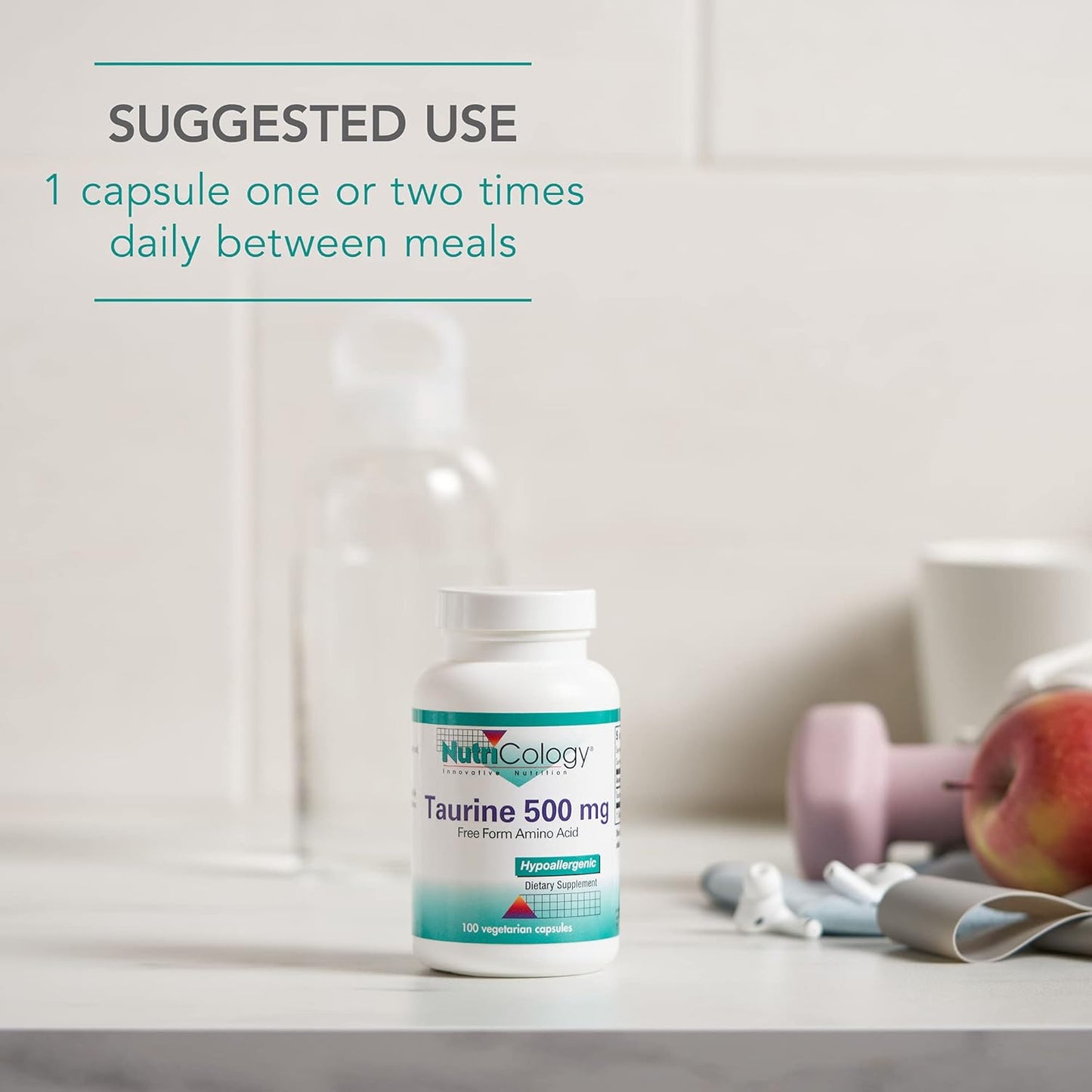 Organic Taurine 500mg Capsules - Cardiovascular Support Supplement, Free Form Amino Acid for Vegetarians - 100 Count