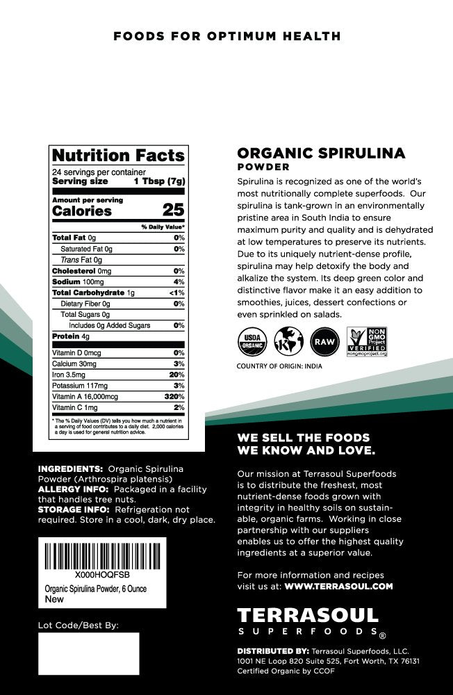 Organic Terrasoul Superfoods Spirulina Powder - 24 Ounces