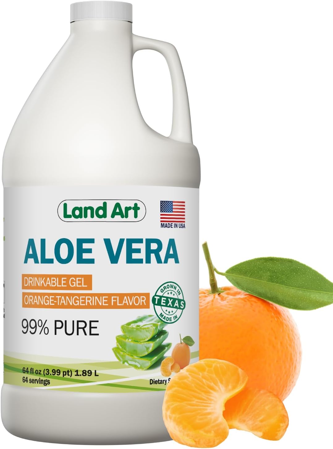 Organic Texas Aloe Vera Gel Drink - Orange Tangerine Flavor - Cold-Processed Inner Filet - Heartburn Relief - Acid Reflux - 64 fl oz