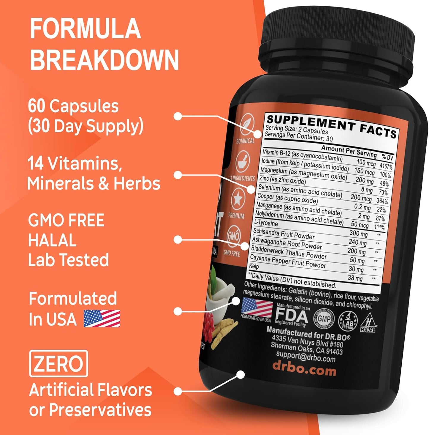 Organic Thyroid and Adrenal Support Drops with L-Tyrosine, Selenium, Iodine - Brain Focus, Memory, and Energy Boost Liquid Supplement