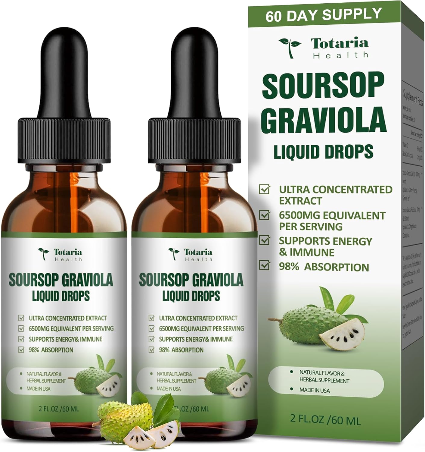 Organic Totaria Soursop Bitters Liquid Drops (2 Packs) for Digestive Health, Immunity, and Antioxidant Support - Non-GMO Vegan Formula with Guanabana Oil Leaf Extract