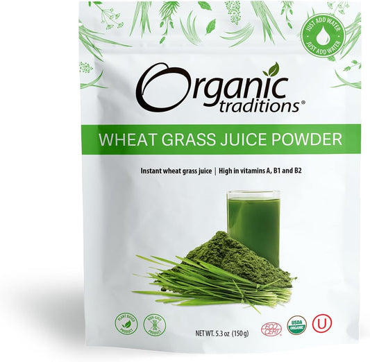 Organic Traditions Gluten-Free Vegan Wheatgrass Powder Superfood, 5.3oz Bag