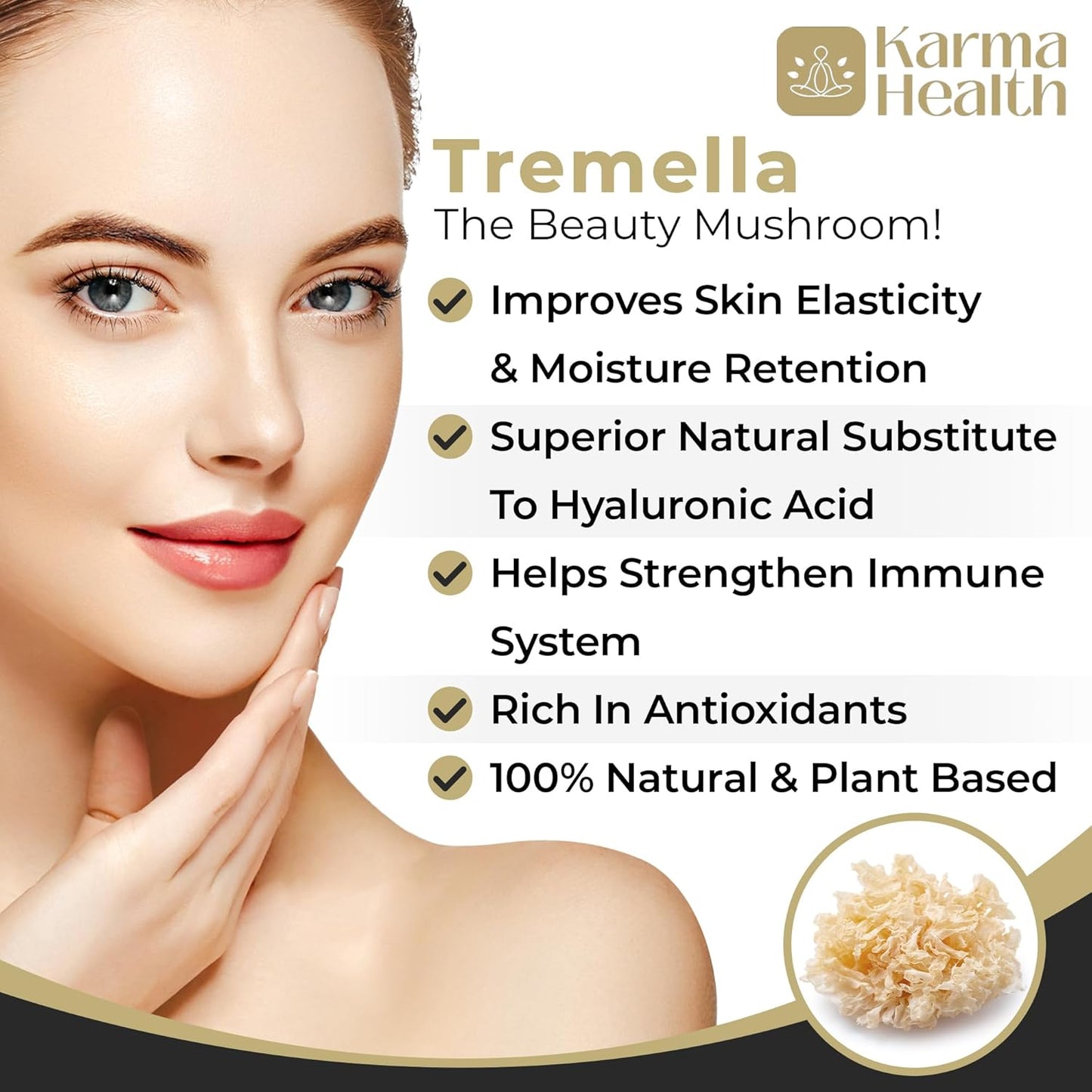 Organic Tremella Mushroom Capsules with 25% Beta Glucan - Vegan & GMO Free Supplement for Health and Wellness - BoostGo Australia