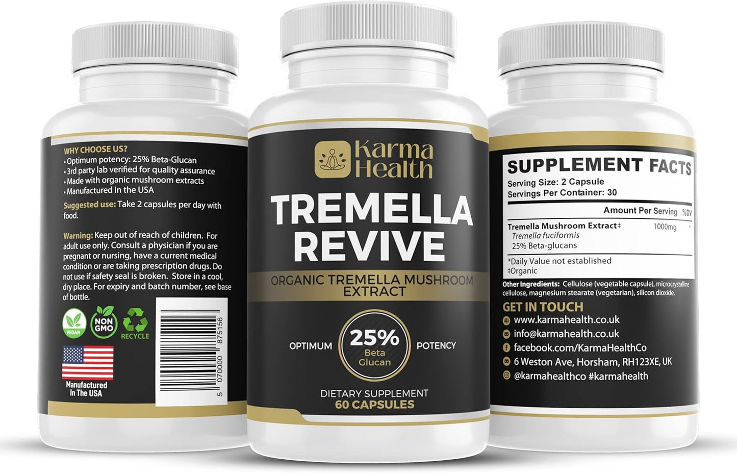 Organic Tremella Mushroom Capsules with 25% Beta Glucan - Vegan & GMO Free Supplement for Health and Wellness - BoostGo Australia