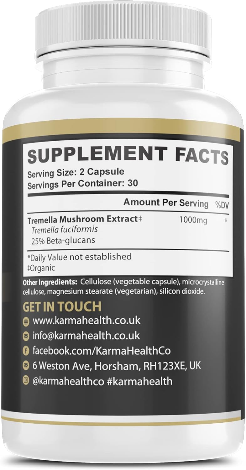 Organic Tremella Mushroom Capsules with 25% Beta Glucan - Vegan & GMO Free Supplement for Health and Wellness - BoostGo Australia