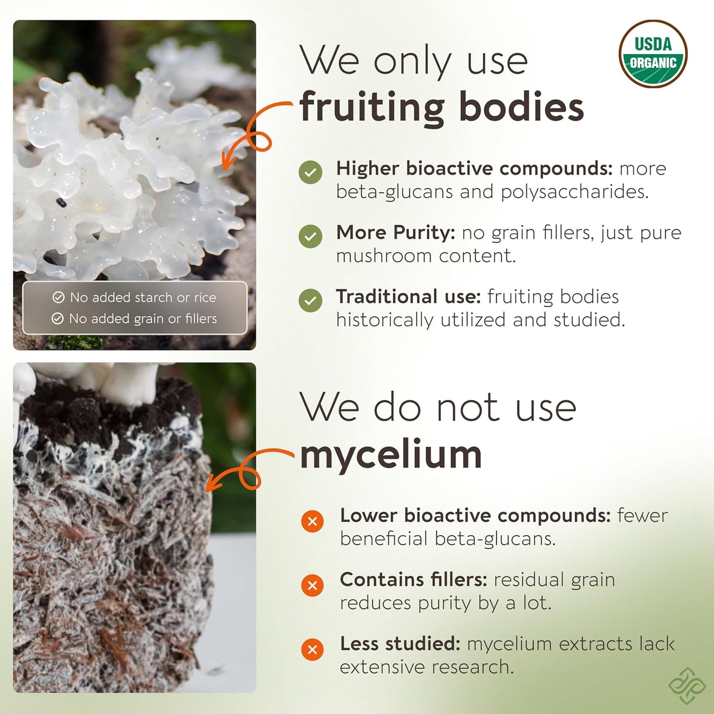 Organic Tremella Mushroom Powder for Healthy Skin & Memory - Ultra Concentrated Supplement - 100% Fruiting Body - 100g