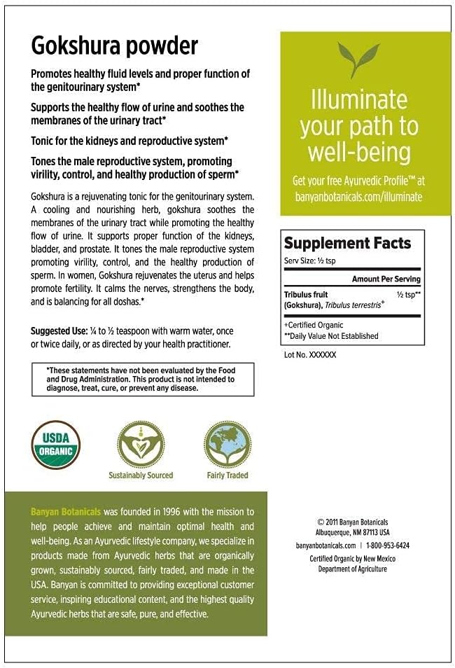 Organic Tribulus Terrestris Fruit Powder for Kidney & Adrenal Health, Stress, Male Vitality - ½lb - Non-GMO Fair Trade Certified