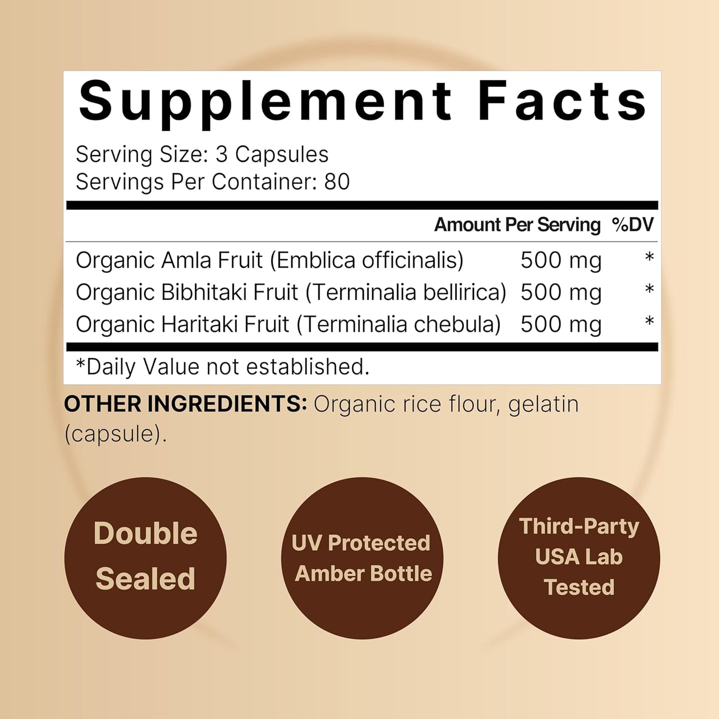Organic Triphala Capsules 1,500mg - Digestive Health Support - Double Strength - Non-GMO - Made from Amla, Bibhitaki, Haritaki Fruit Powder by NatureBell
