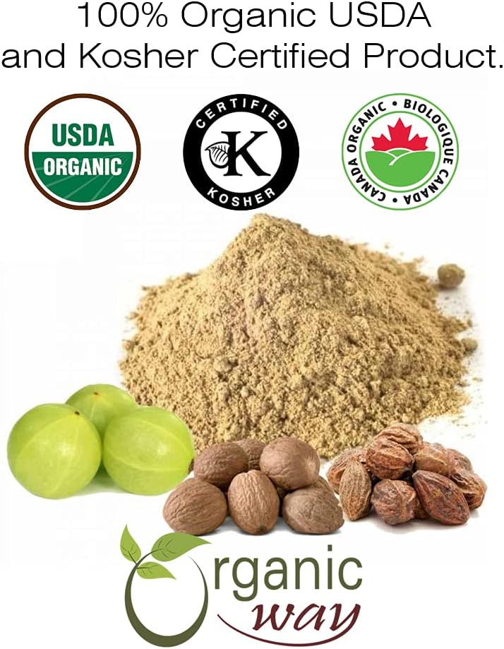 Organic Triphala Herbal Powder - Amla, Haritaki & Bibhitaki Blend | Kosher & USDA Certified | Vegan, Non-GMO | Heavy Metal & Purity Tested | Raw from India (1LB)