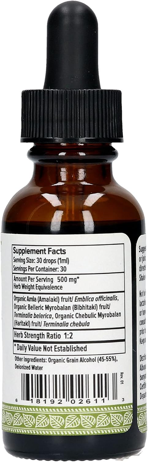 Organic Triphala Liquid Herbal Extract for Daily Detox and Rejuvenation - 1oz Bottle - Non-GMO and Vegan-Friendly