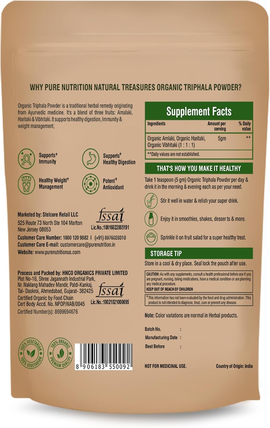 Organic Triphala Powder 8 OZ | Herbal Blend of Amla, Haritaki, Bibhitaki | Immunity & Digestion Support | USDA Certified, Non-GMO, Gluten-Free