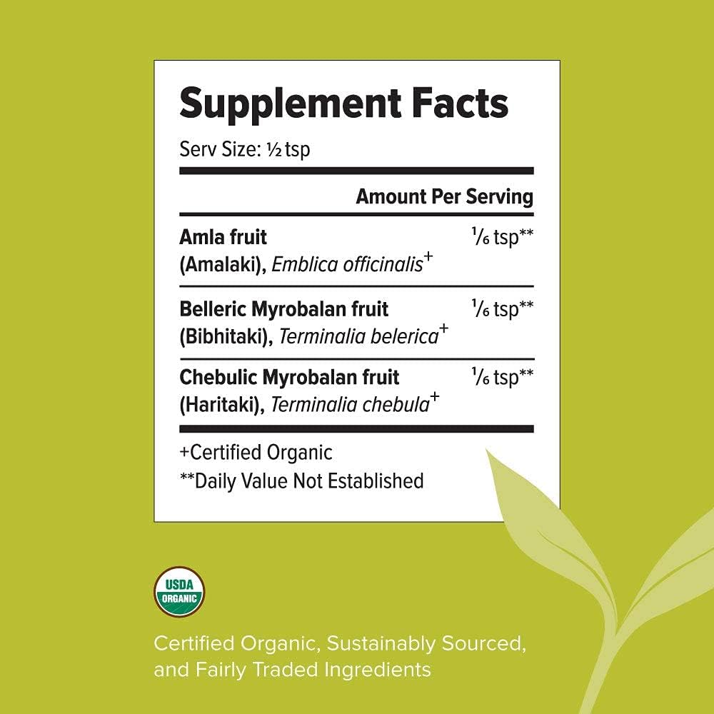 Organic Triphala Powder for Daily Detox, Cleansing, and Rejuvenation - Amla, Haritaki, Bibhitaki Blend - Supports Regularity - Spice Jar - Non-GMO