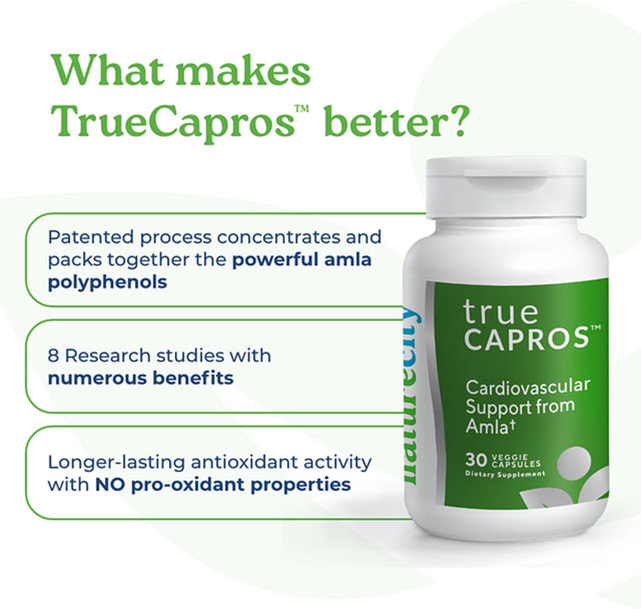 Organic True-Capros Amla Fruit Extract Capsules - Heart Health Antioxidant Support (30 Caps) Vegan & Non-GMO