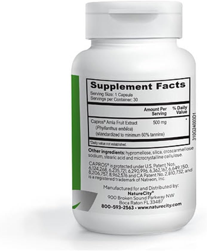 Organic True-Capros Amla Fruit Extract Capsules - Heart Health Antioxidant Support (30 Caps) Vegan & Non-GMO