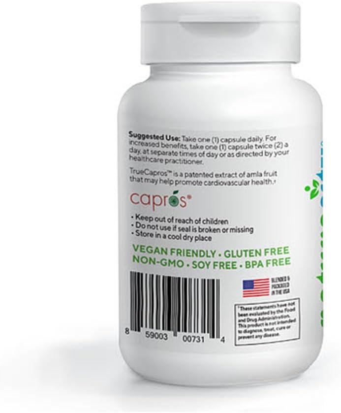 Organic True-Capros Amla Fruit Extract Capsules - Heart Health Antioxidant Support (30 Caps) Vegan & Non-GMO