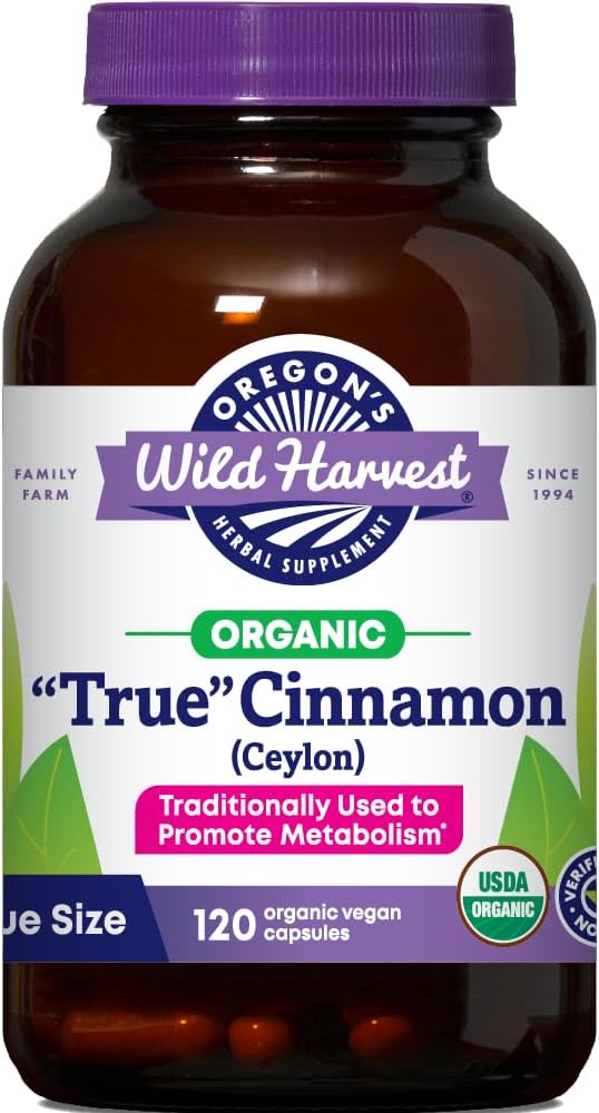 Organic True Ceylon Cinnamon Capsules - Vegan - 120 Count - Oregon's Wild Harvest