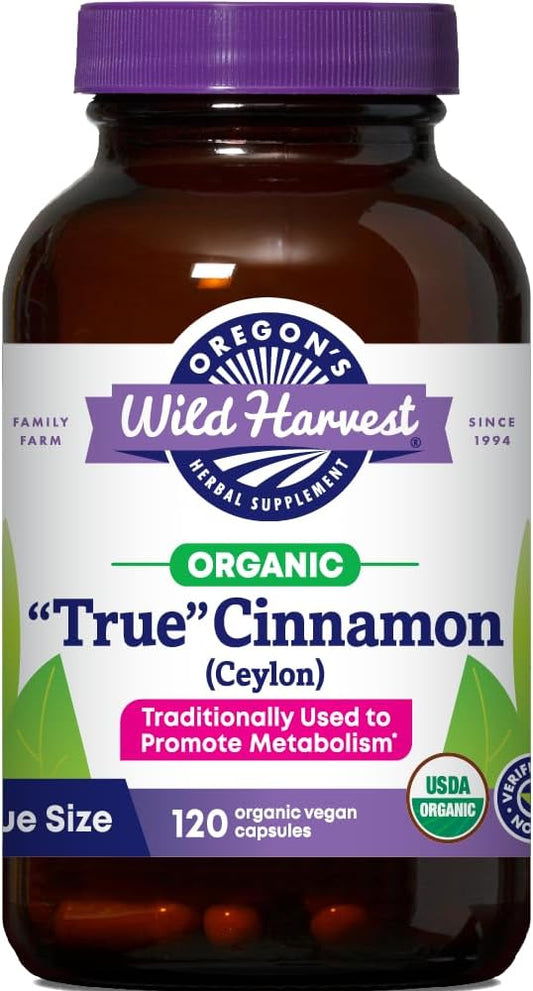 Organic True Ceylon Cinnamon Capsules - Vegan - 120 Count - Oregon's Wild Harvest