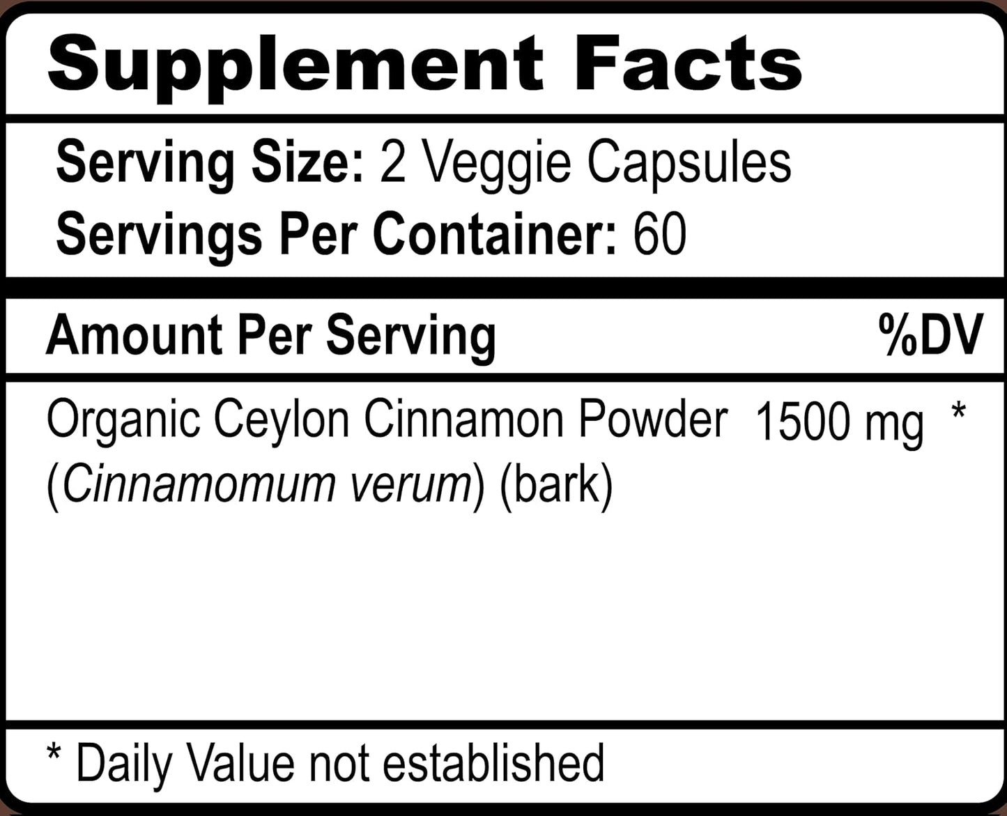Organic True Ceylon Cinnamon Capsules, 1500mg Per Serving, 120 Veggie Capsules, Gelatin Free