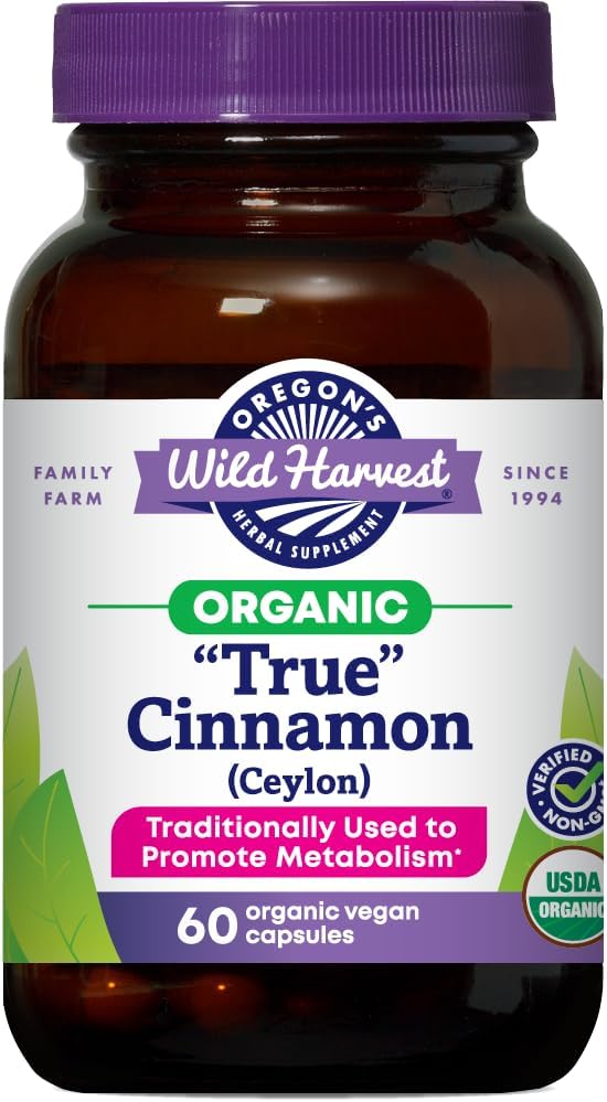 Organic True Cinnamon Ceylon Capsules - Oregon's Wild Harvest - 60 Count Vegan Formula