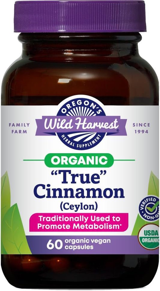 Organic True Cinnamon Ceylon Capsules - Oregon's Wild Harvest - 60 Count Vegan Formula