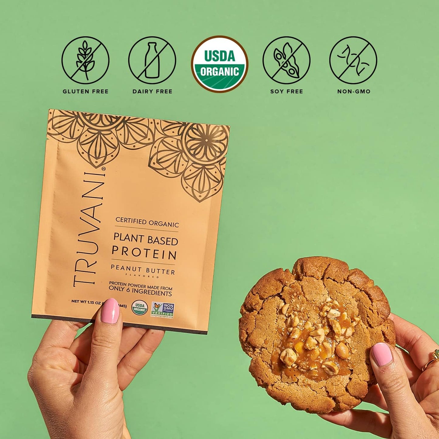 Organic Truvani Vegan Peanut Butter Pea Protein Powder Travel Packets - 20g Plant Based Protein, Keto Friendly, Gluten & Dairy Free - BoostGo Australia