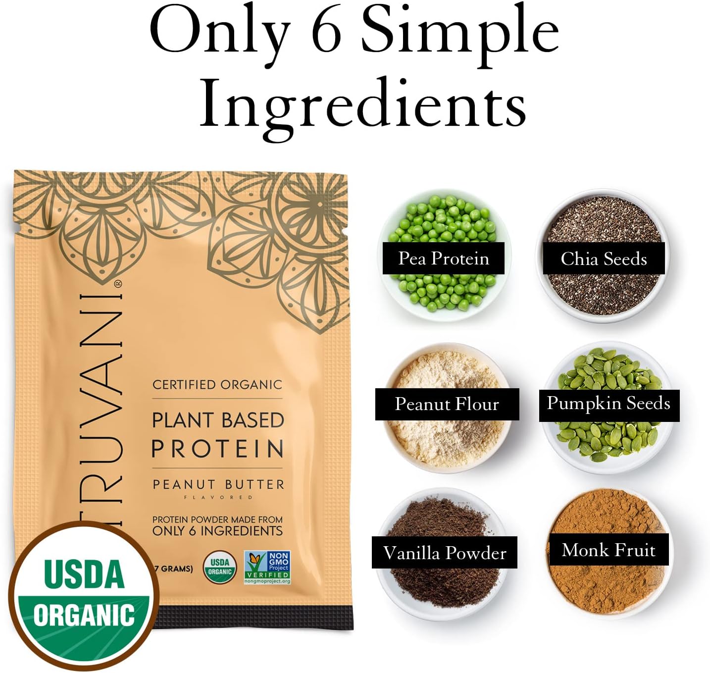 Organic Truvani Vegan Peanut Butter Pea Protein Powder Travel Packets - 20g Plant Based Protein, Keto Friendly, Gluten & Dairy Free - BoostGo Australia
