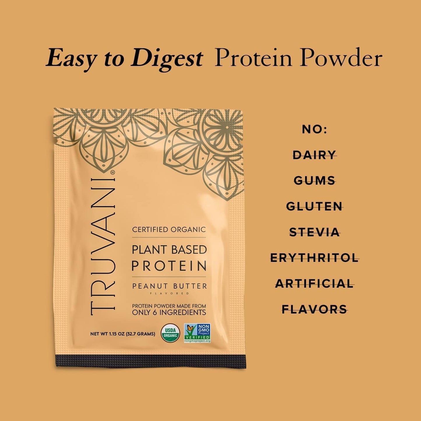 Organic Truvani Vegan Peanut Butter Pea Protein Powder Travel Packets - 20g Plant Based Protein, Keto Friendly, Gluten & Dairy Free - BoostGo Australia