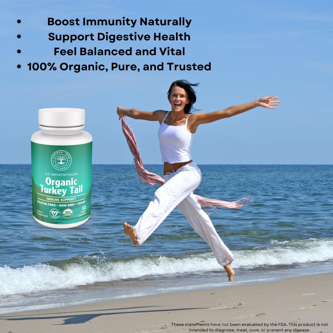 Organic Turkey Tail Mushroom Capsules - Immune Support & Antioxidant Rich Supplement, Natural Digestive Health Aid - 60 Capsules for Wellness & Vitality