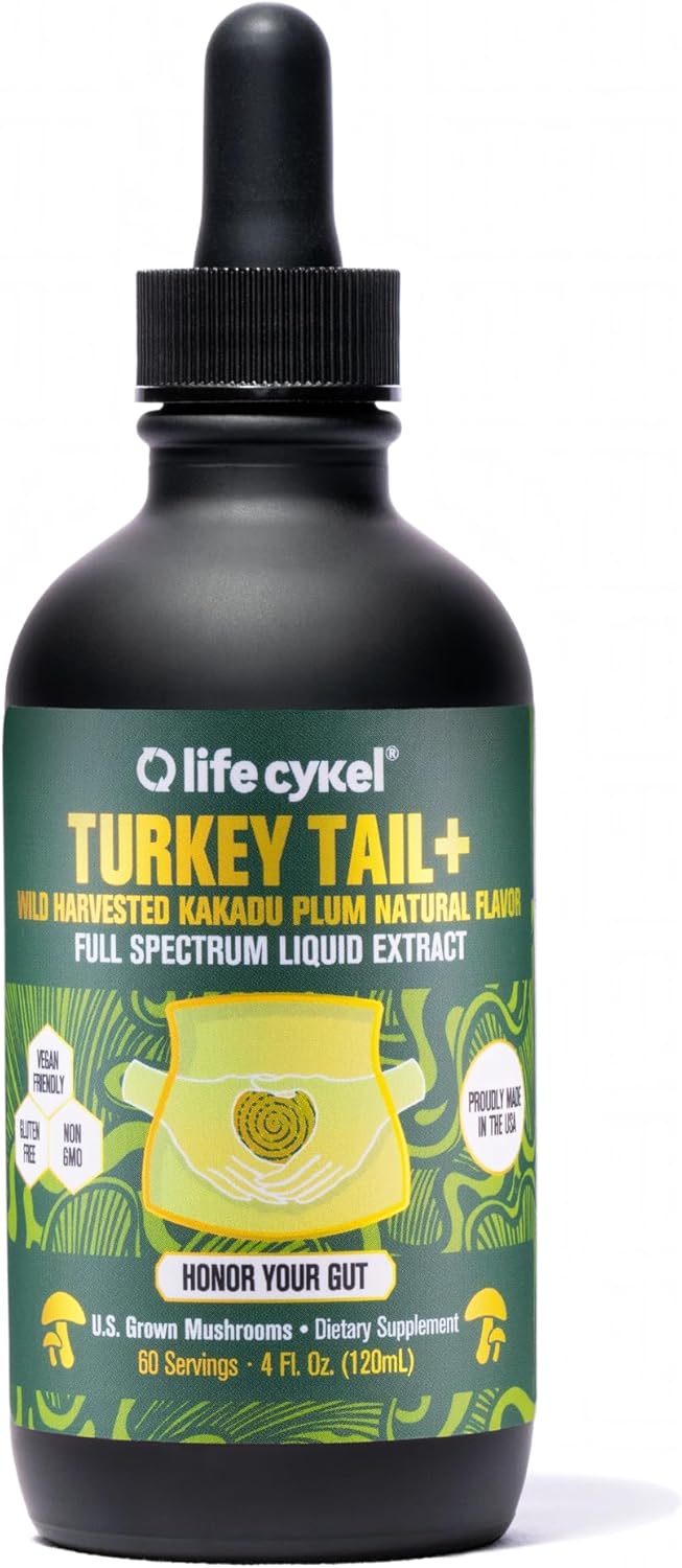 Organic Turkey Tail Mushroom Liquid Extract with Kakadu Plum - Immune Support & Digestive Health Supplement - Vegan & Non-GMO - 4 Fl Oz