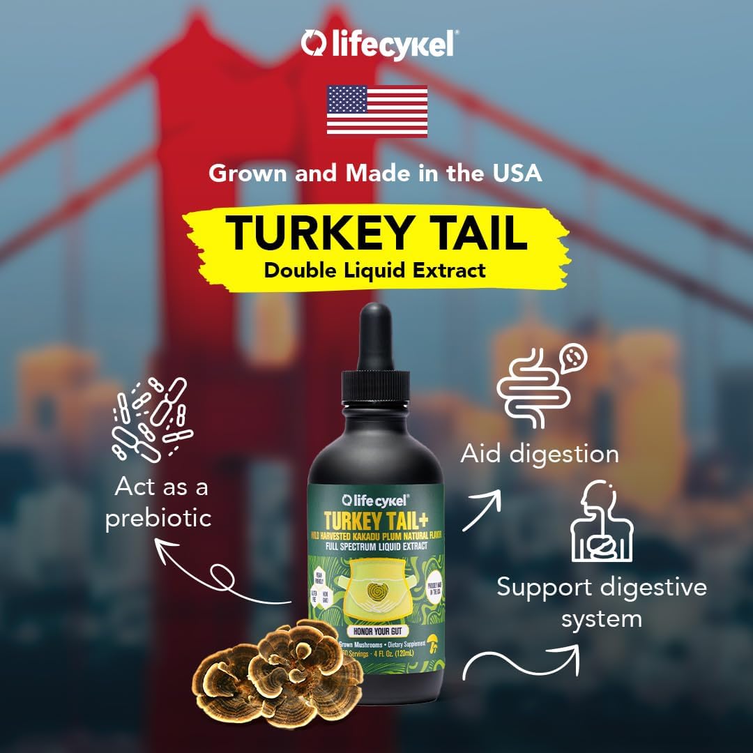Organic Turkey Tail Mushroom Liquid Extract with Kakadu Plum for Immune Support - Antioxidants and Vitamin C - 2 Fl oz - Made in US