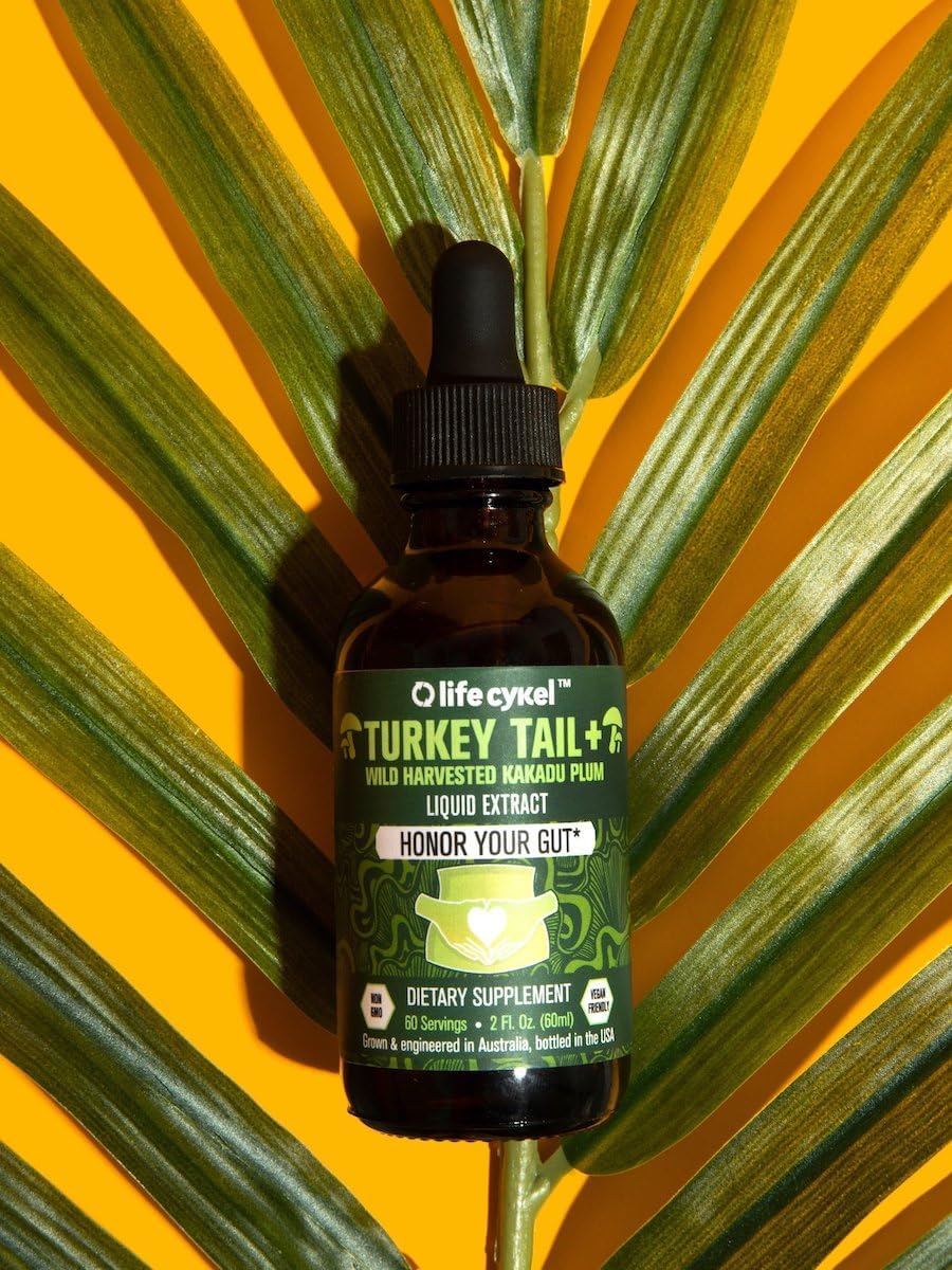 Organic Turkey Tail Mushroom Liquid Extract with Kakadu Plum for Immune Support - Antioxidants and Vitamin C - 2 Fl oz - Made in US