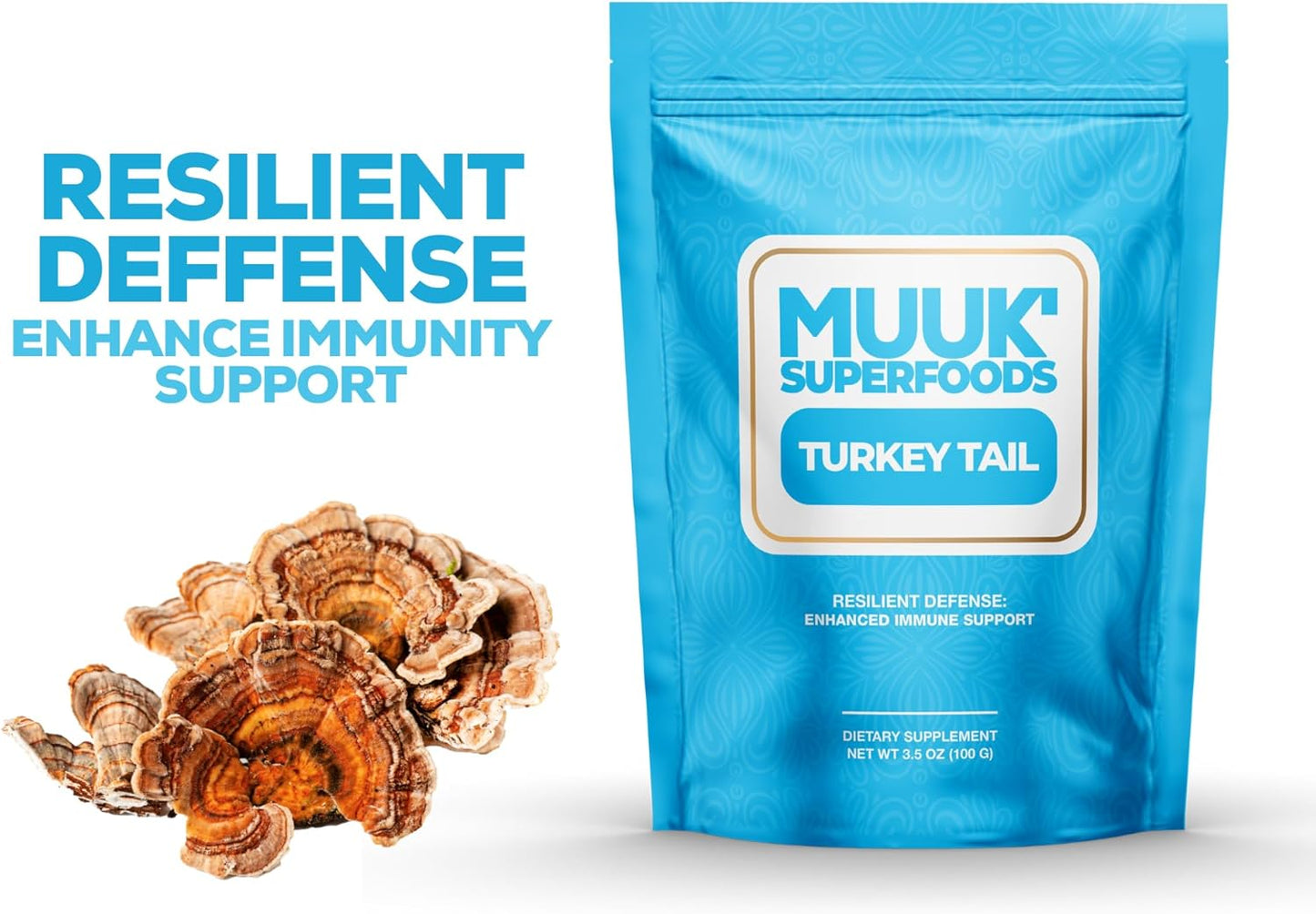 Organic Turkey Tail Mushroom Powder by MUUK's SUPERFOODS - Premium Quality Immune-Boosting Supplement