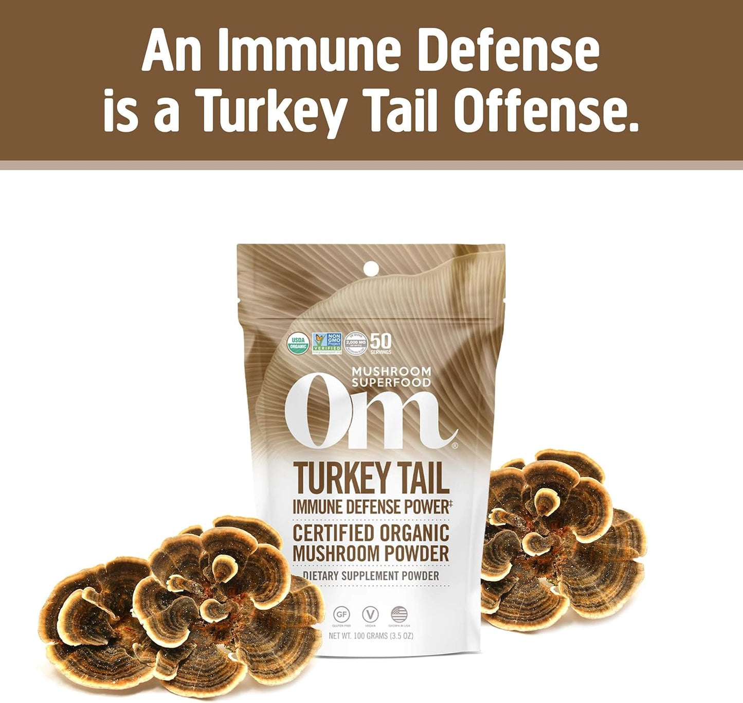 Organic Turkey Tail Mushroom Powder for Immune Support & Gut Health - 3.5oz, 50 Servings, Superfood Supplement