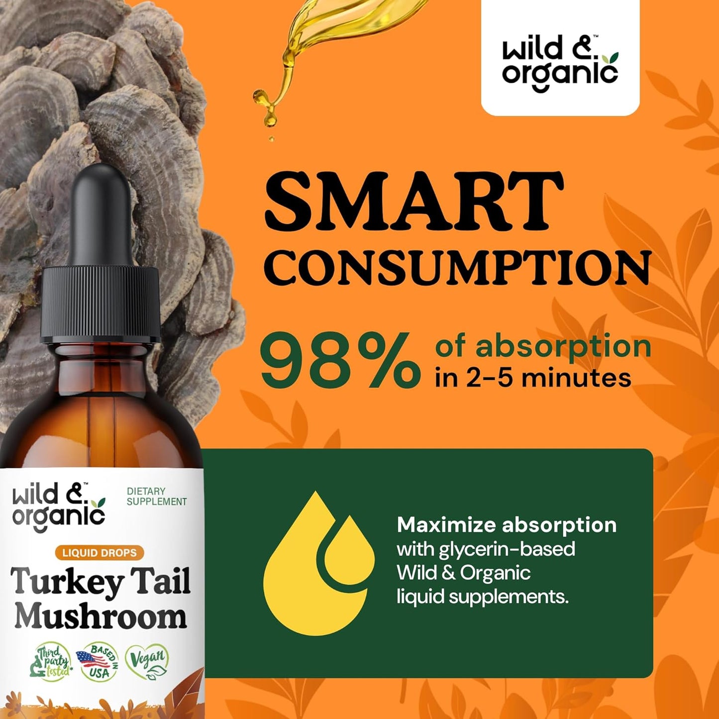 Organic Turkey Tail Mushroom Tincture for Immune & Gut Support - Vegan Liquid Extract Drops - 2 fl oz