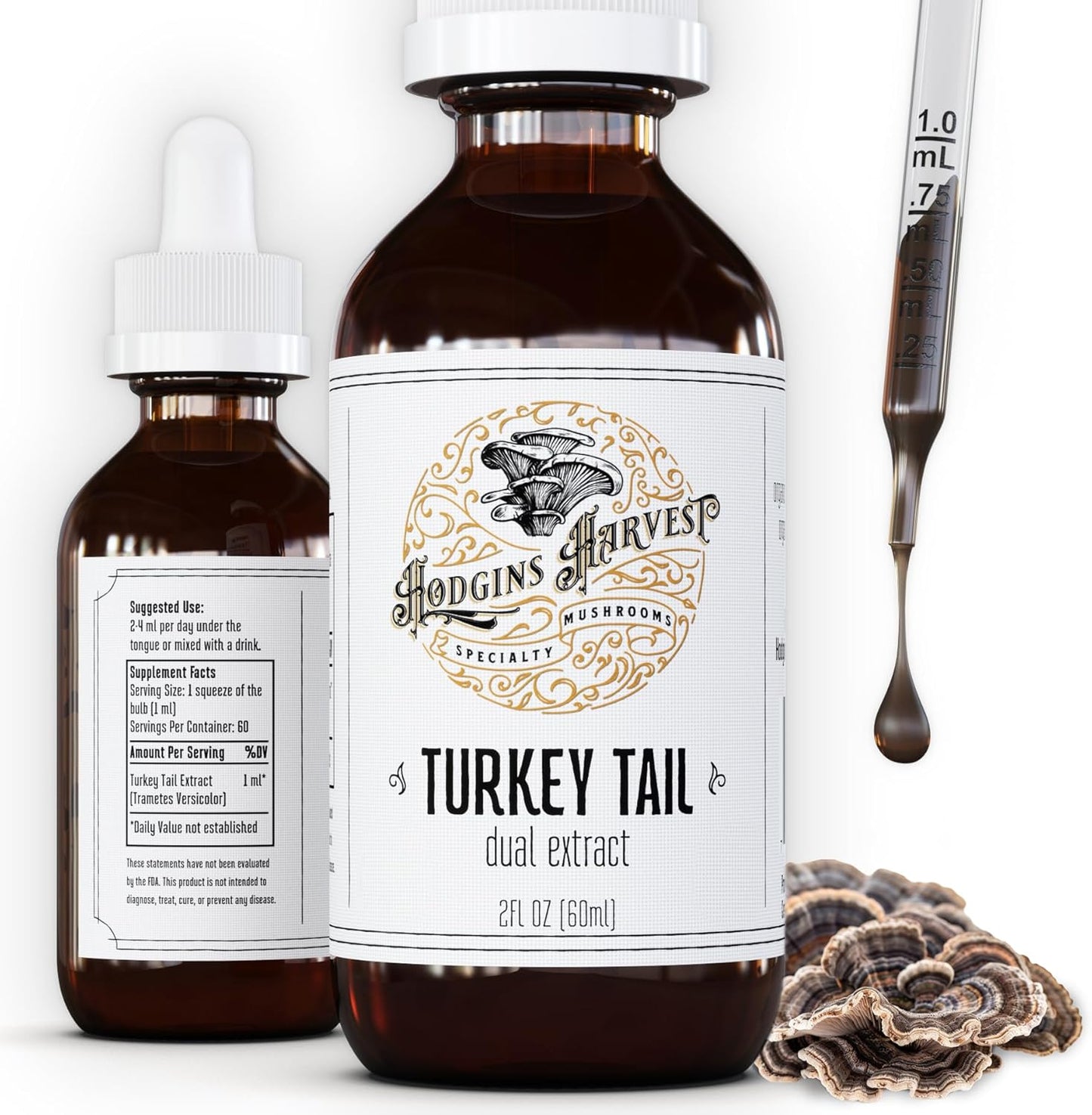 Organic Turkey Tail Mushroom Tincture | Grown on USA Farm | Dual Extract | Extra-Concentrated (2 fl oz)