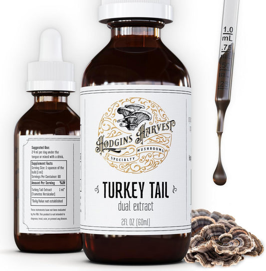 Organic Turkey Tail Mushroom Tincture | Grown on USA Farm | Dual Extract | Extra-Concentrated (2 fl oz)