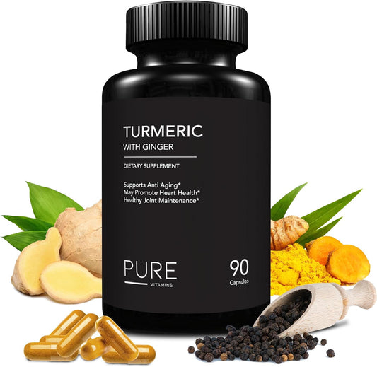 Organic Turmeric and Ginger Supplements - 90 Capsules | Joint Support & Digestive Health | Enhanced with Black Pepper Extract | Non-GMO Vegan Formula