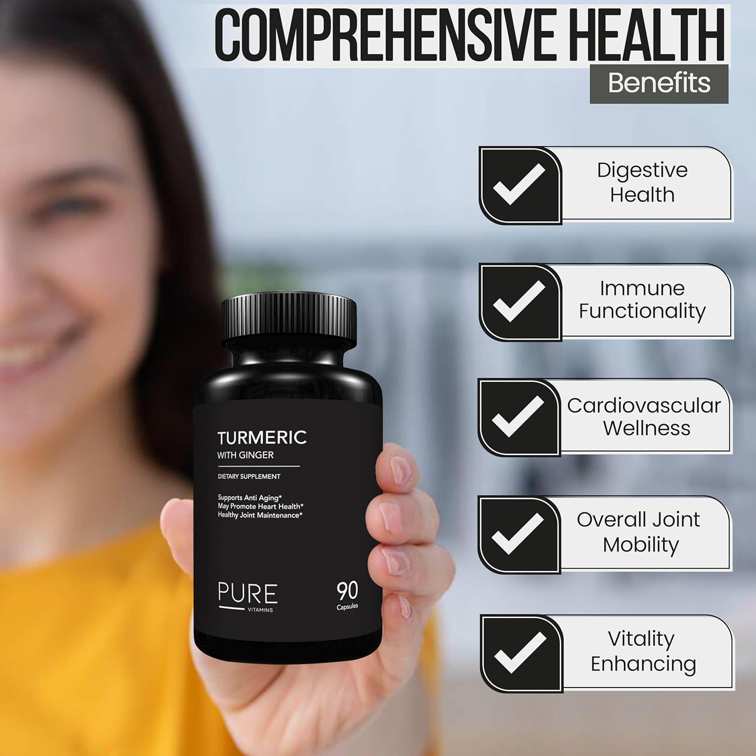 Organic Turmeric and Ginger Supplements - 90 Capsules | Joint Support & Digestive Health | Enhanced with Black Pepper Extract | Non-GMO Vegan Formula