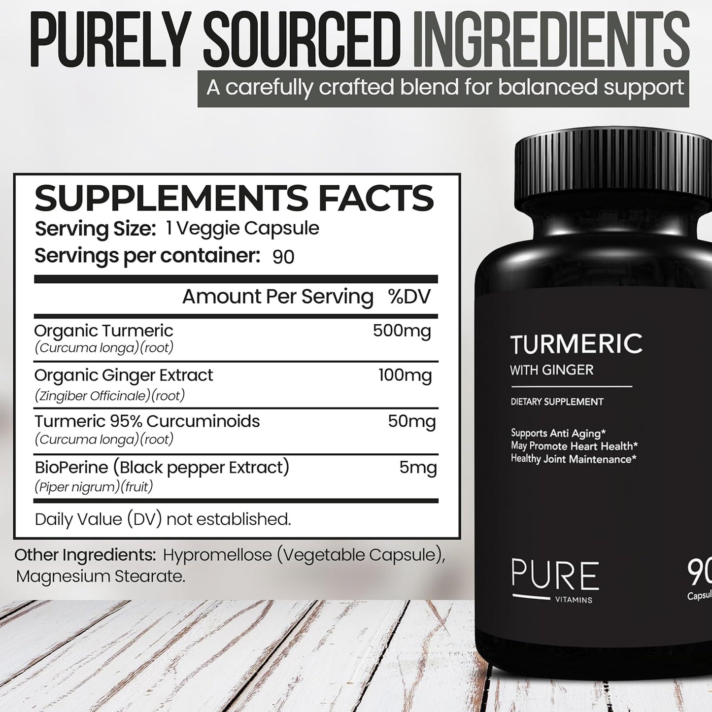 Organic Turmeric and Ginger Supplements - 90 Capsules | Joint Support & Digestive Health | Enhanced with Black Pepper Extract | Non-GMO Vegan Formula