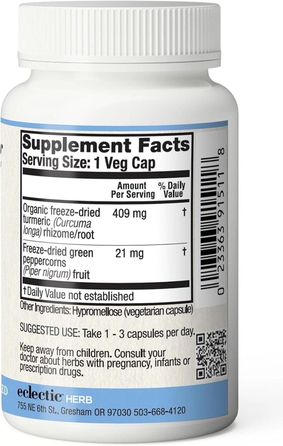 Organic Turmeric and Pepper Capsules | Freeze-Dried Non-GMO | 90 Count (430 mg) by Eclectic Institute