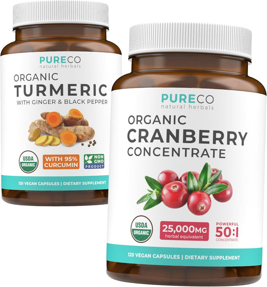 Organic Turmeric & Cranberry Bundle - 4-Month Supply with Black Pepper & Ginger - 120 Capsules of Each