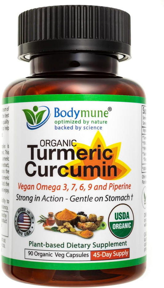 Organic Turmeric Curcumin Capsules with Sea Buckthorn Oil, Amla, Ginger, and Piperine - Vegan Non-GMO Formula for Sensitive Stomachs