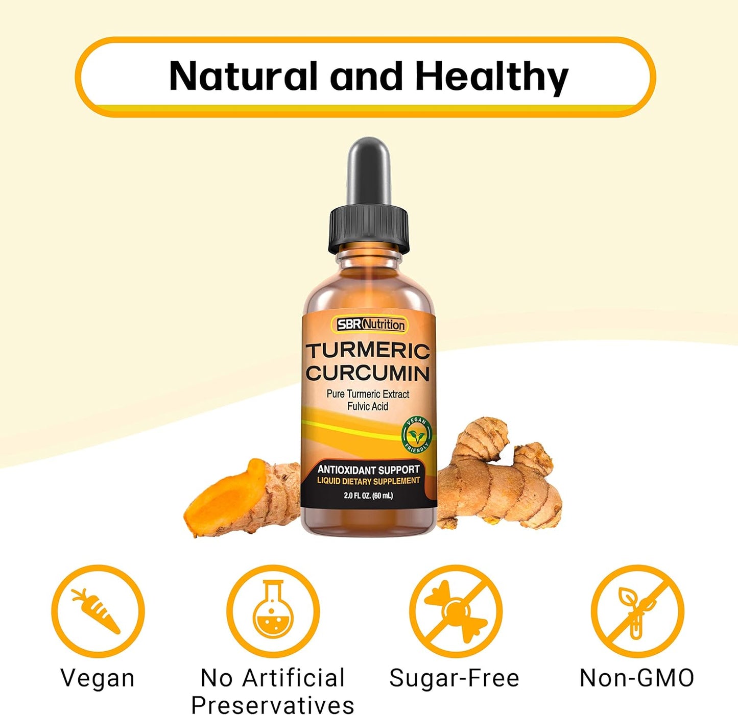 Organic Turmeric Curcumin Drops for Joint and Back Support | High Absorption Liquid Supplement with Fulvic Acid | Vegan, Non-GMO, Made in USA